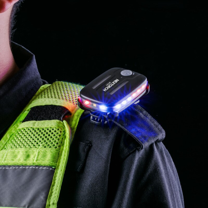 Nextorch  ut21 politi advarsel stroboskop skulderlys genopladelig led blinkende sikkerhedsklemmelampe til udendørs redning, trafikvejleder