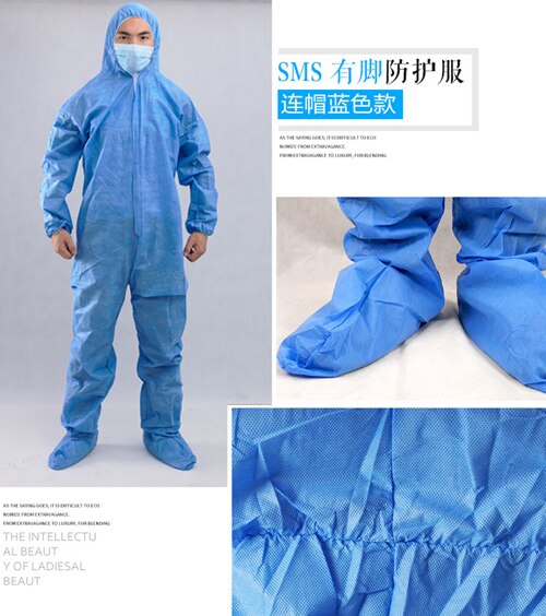 Unisex saniteettisuoja haalari hazmat puku vetoketju eristys suojahaalarit kertakäyttöiset tehdasturvavaatteet: Sms-sininen / Xxl