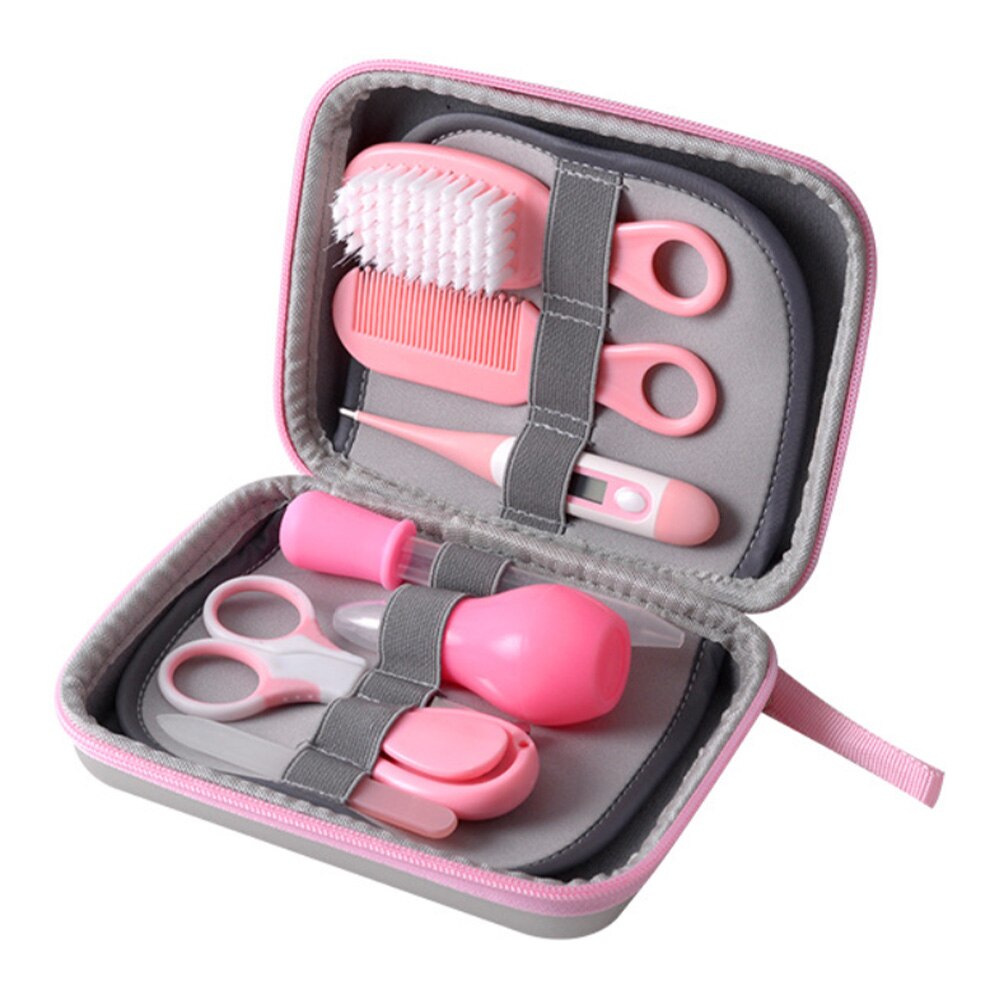 8 -teiliges einstellen tragbarer babynagelknipser, kamm und bürste – pflegeset für babys, nagelknipser, kamm und haarbürste: Rosa