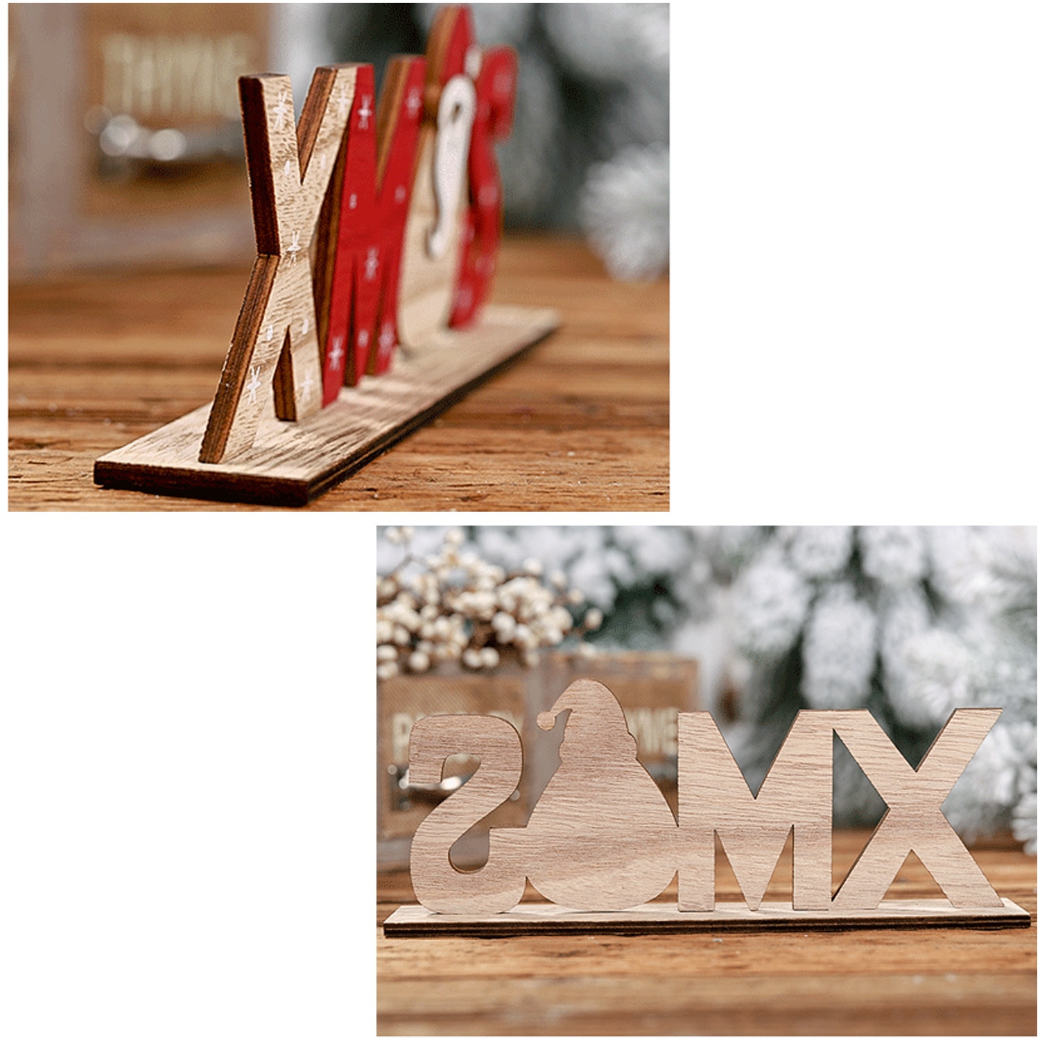 Rustik juletræsskilt noel sne xmas brev plak dekorationer bord desktop ornament til fest hjemme cafe indretning