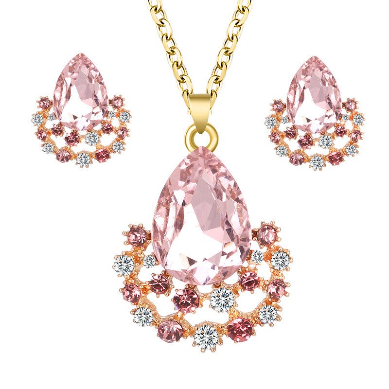 Conjunto de collar y pendientes con colgantes de cristal para mujer, conjunto de joyería nupcial, pendientes y collares de boda