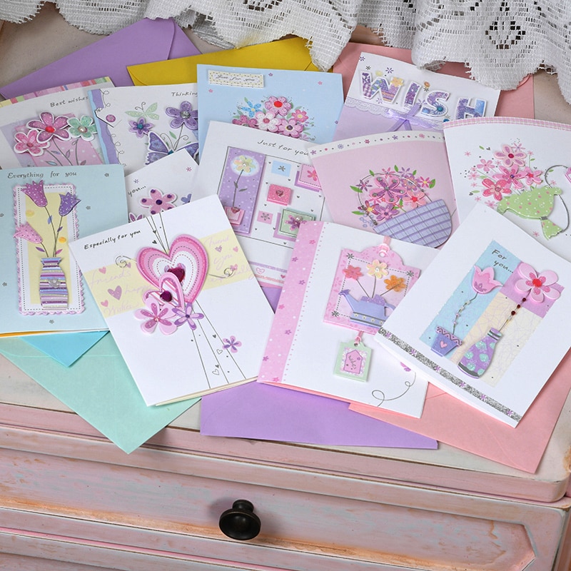 Cartes en papier 3d mignonnes | Cartes de vœux , florales, faites à la main, cartes de vœux