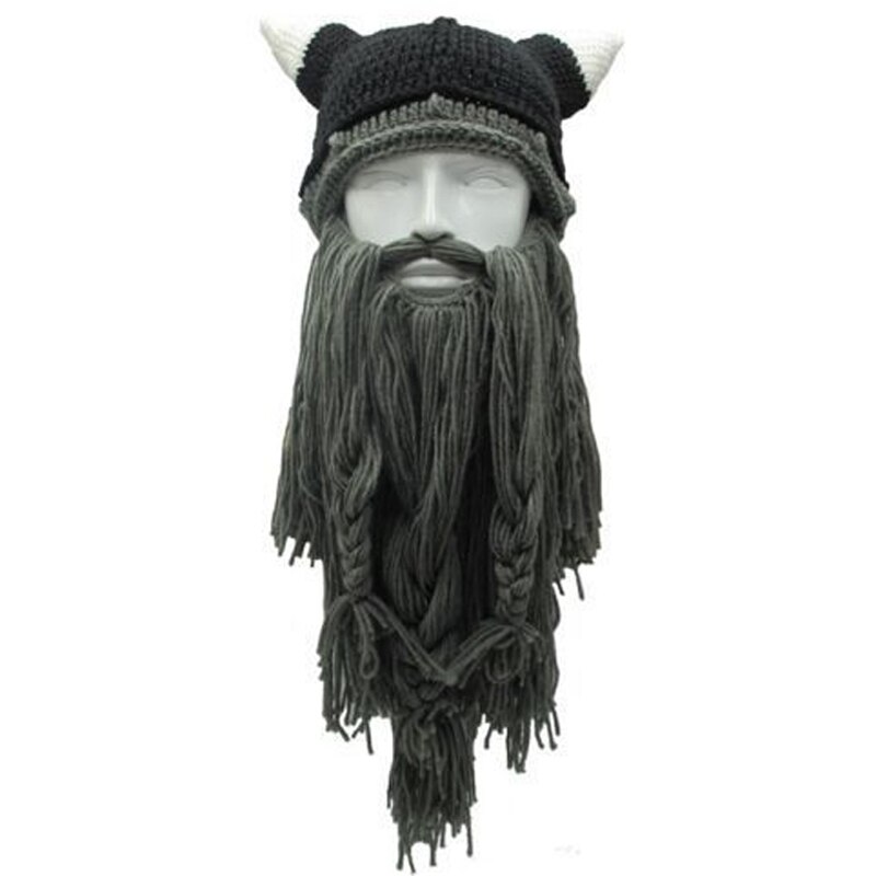 Halloween cosplay män stickad vikinga skägg horn mössa skidmask keps barbar vagabond keps cool varm unisex för vintermössa