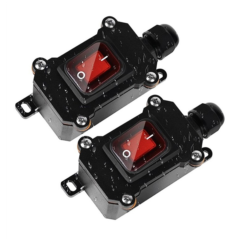 Inline Power Cord 110V-220V 12V-24V Marine Rocker Switch On Off Waterproof IP67 Junction Box 20A High Current Connector Outdoor