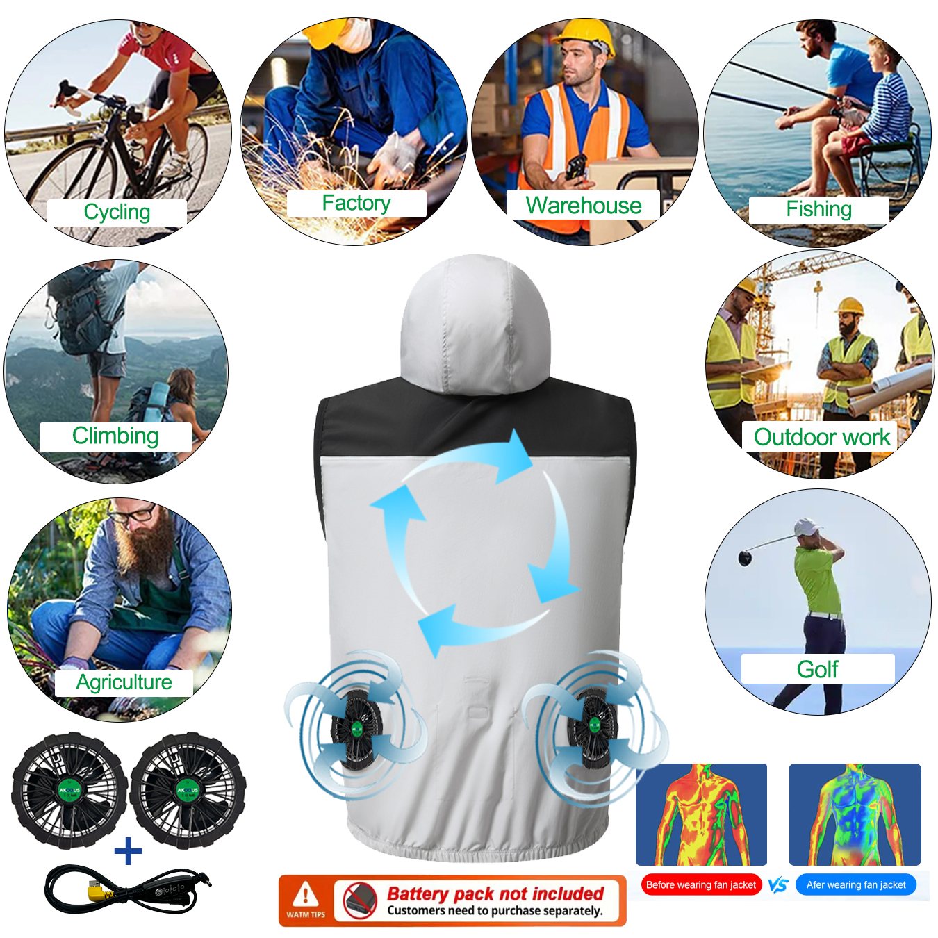 12V/5V USB Heren Zomer Kleding met Halve Mouwen en Airconditioning Ventilator Koeljas Hoge Temperatuur Buitenkleding Visuitrusting