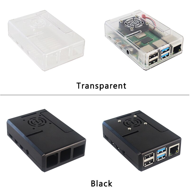Raspberry Pi 4 Case ABS Plastic Removable GPIO Cover Transparent Black Shell Support Cooing Fan for Raspberry Pi 4 Model B