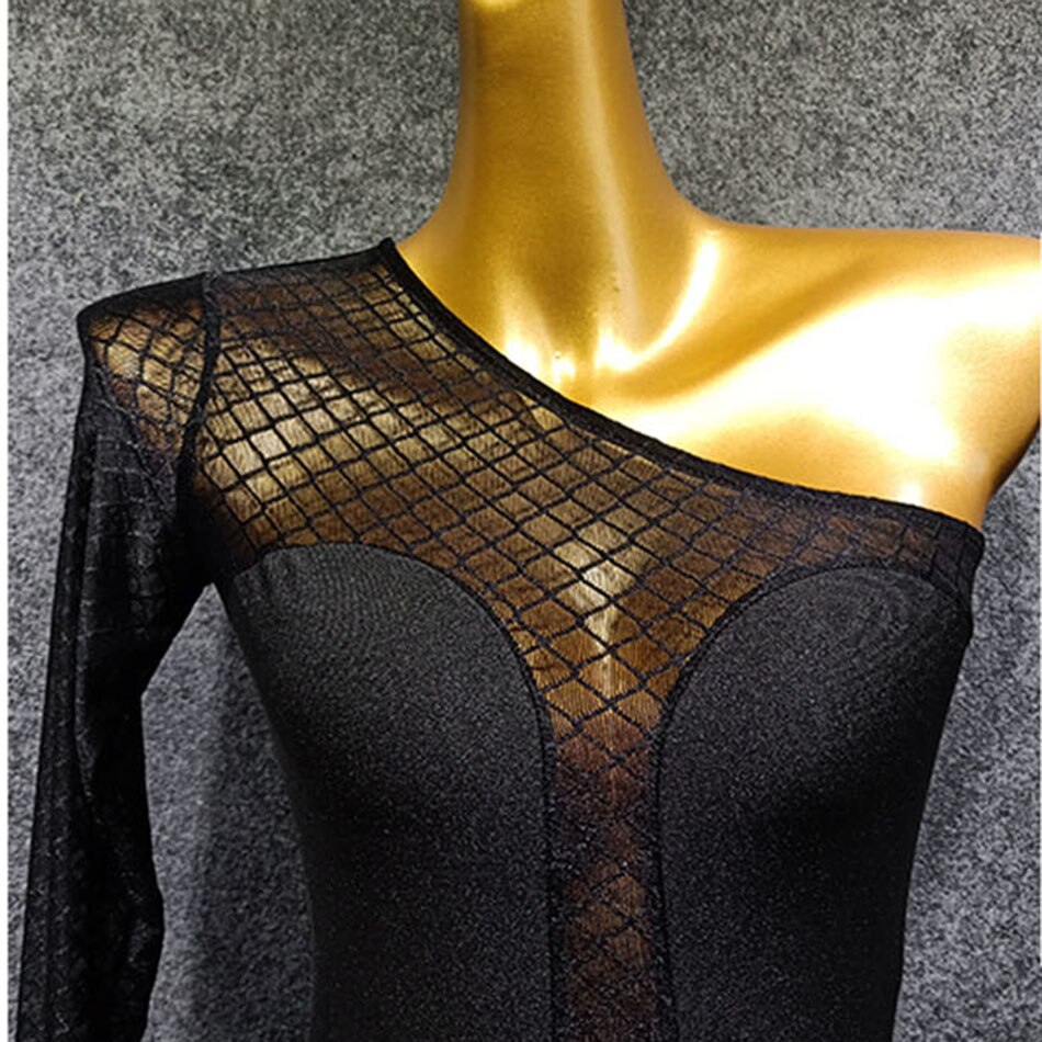 Latin Dance Dress Women Black One Side Sleeve Latin Dance Tops for Ballroom Samba Tango Chacha Dancing Performamnce T039