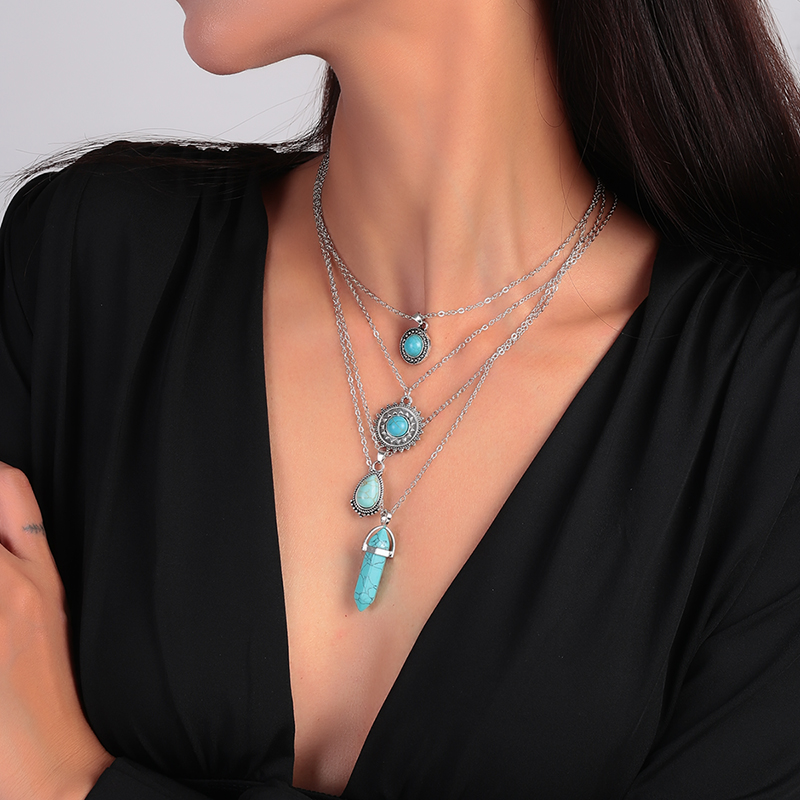Nueva Shell estrella de mar gargantilla collares multicapa perla collares llamativos para mujer playa: PLATEADO