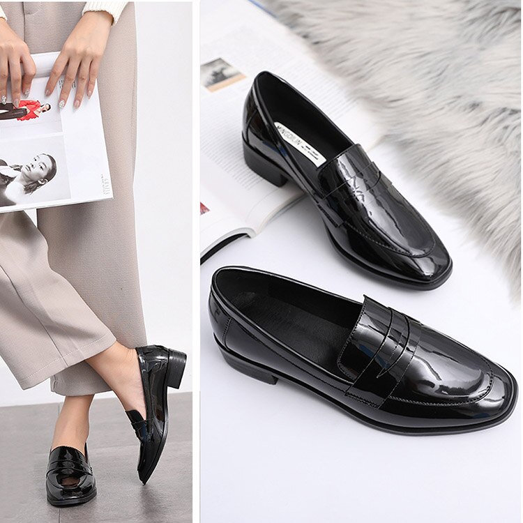LIHUAMAO Black Classic penny loafers for women casual shoes pointed toe office career party outdoor walking shoes