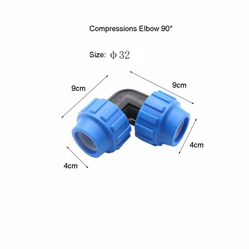 1pc HDPE Compressions Elbow 90 Degree Plastic Irrigation Water Supply Equal PP Compression Fitting PN 16: 32mm