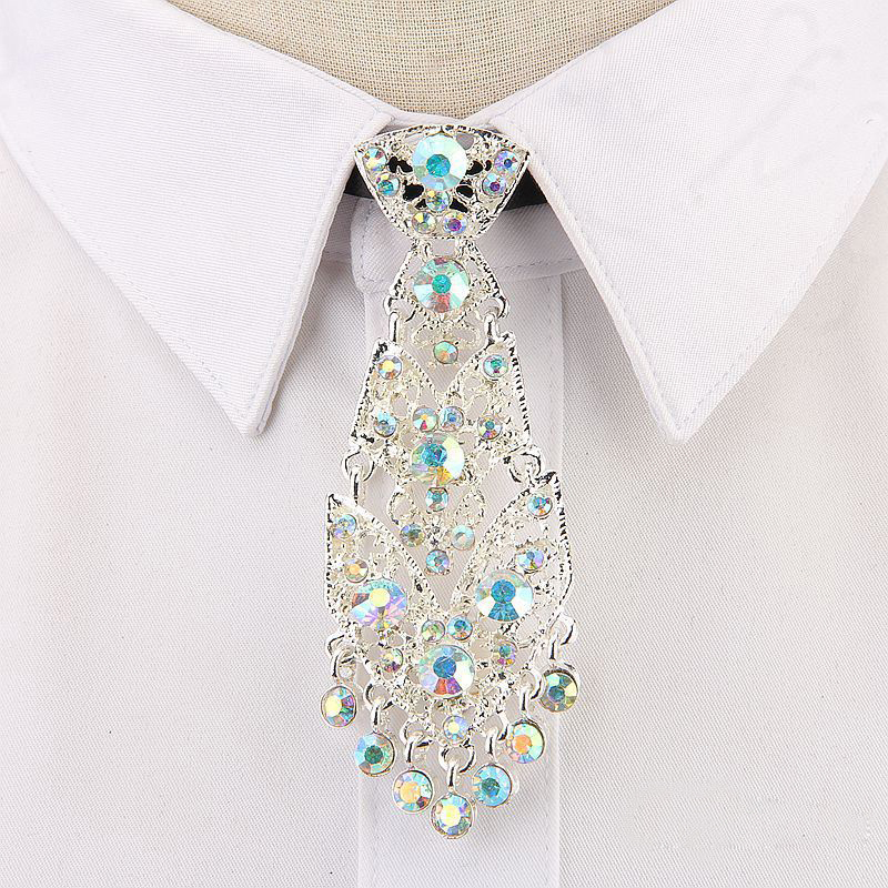 Generelt koreansk fest bryllup ceremoni metal kort luksus choker slips mænd kvinder tilbehør personlighed krystal slips