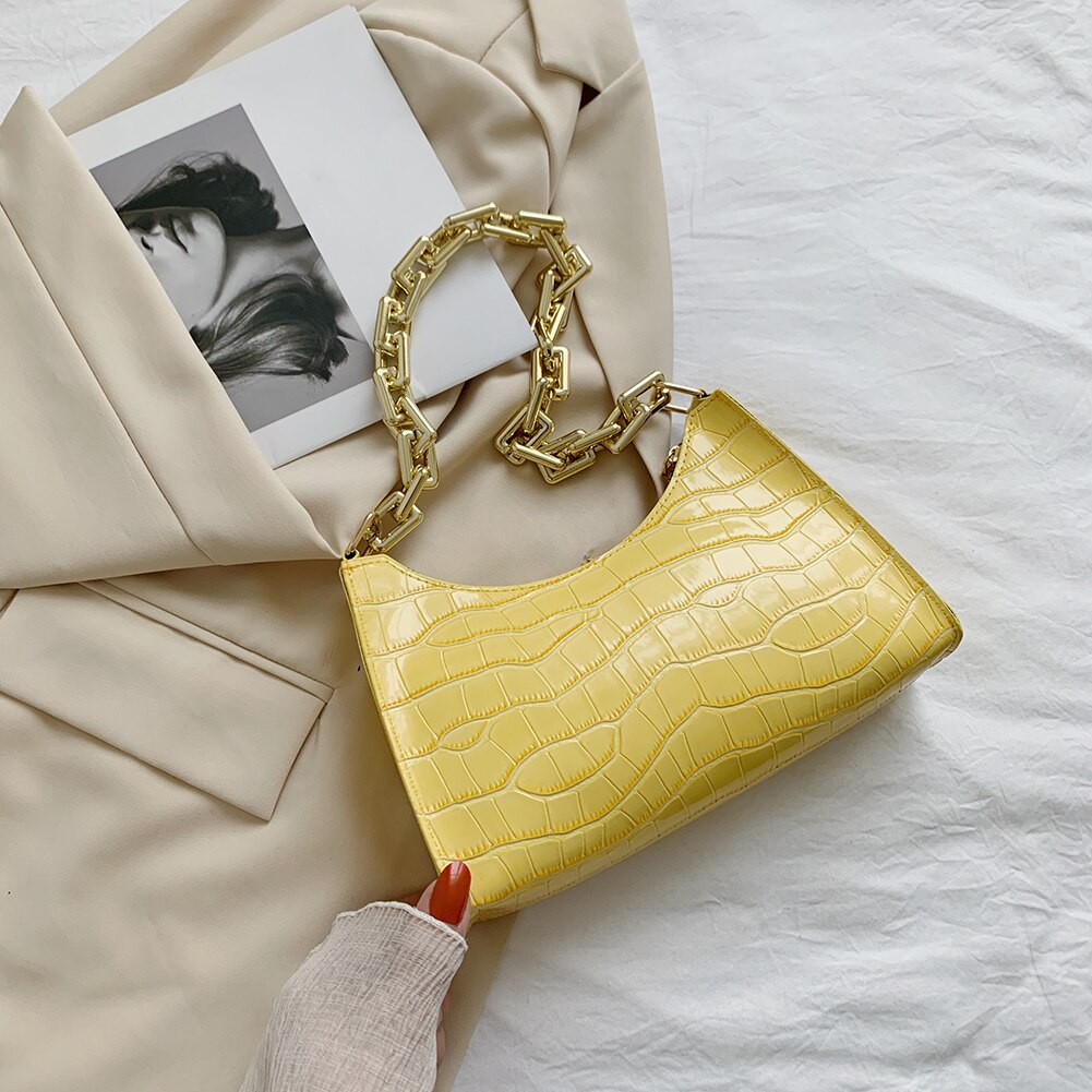 Alligator Pattern Small Shoulder Bags For Women Casual PU Leather Underarm Bags Female Thick Chain Handbags bolso mujer: 	Yellow