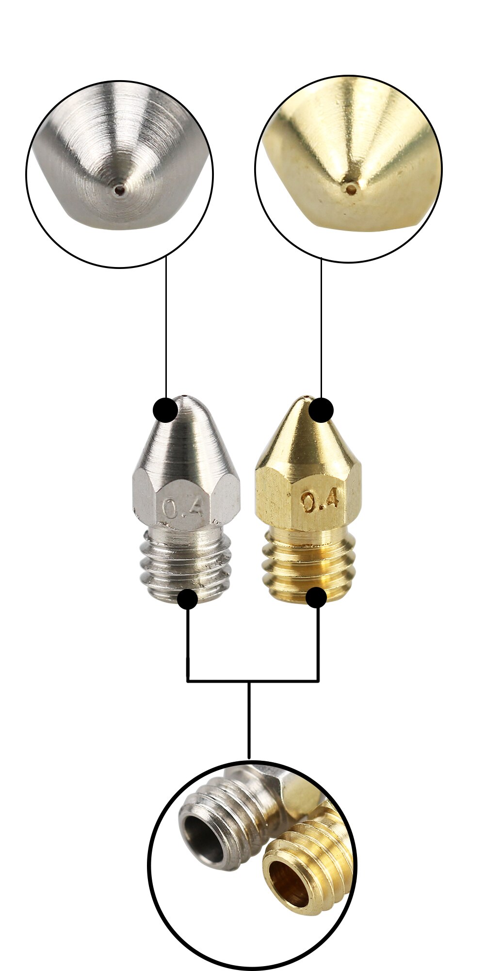 Zortrax-buse pour imprimante 3D M200 0.2 / 0.3 / 0.4 / 0.5mm pour alésage en laiton/acier inoxydable 3.5mm filetage M6, 1 pièce