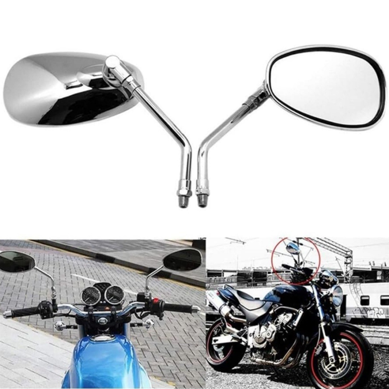 Universele chromen achteruitkijkspiegels (10mm stuks) voor motorfietsen, crossmotoren, scooters, e-bikes, cafe racers, zijspiegels en accessoires.