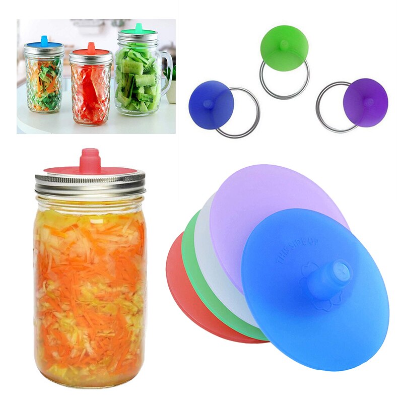 Waterless Fermenting Airlock Lids Silicone Mason Jar Lids Covers with Stainless Steel Ring Mouth Mason Jar Sealed Lid Kitchen