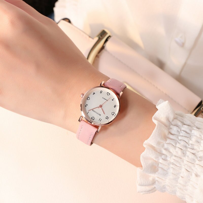 Eenvoudige Vintage Retro Dames Kleine Wijzerplaat Horloge Zoete Lederen Band Horloge Outdoor Sport Polshorloge Horloges Voor Vrouwen: Pink