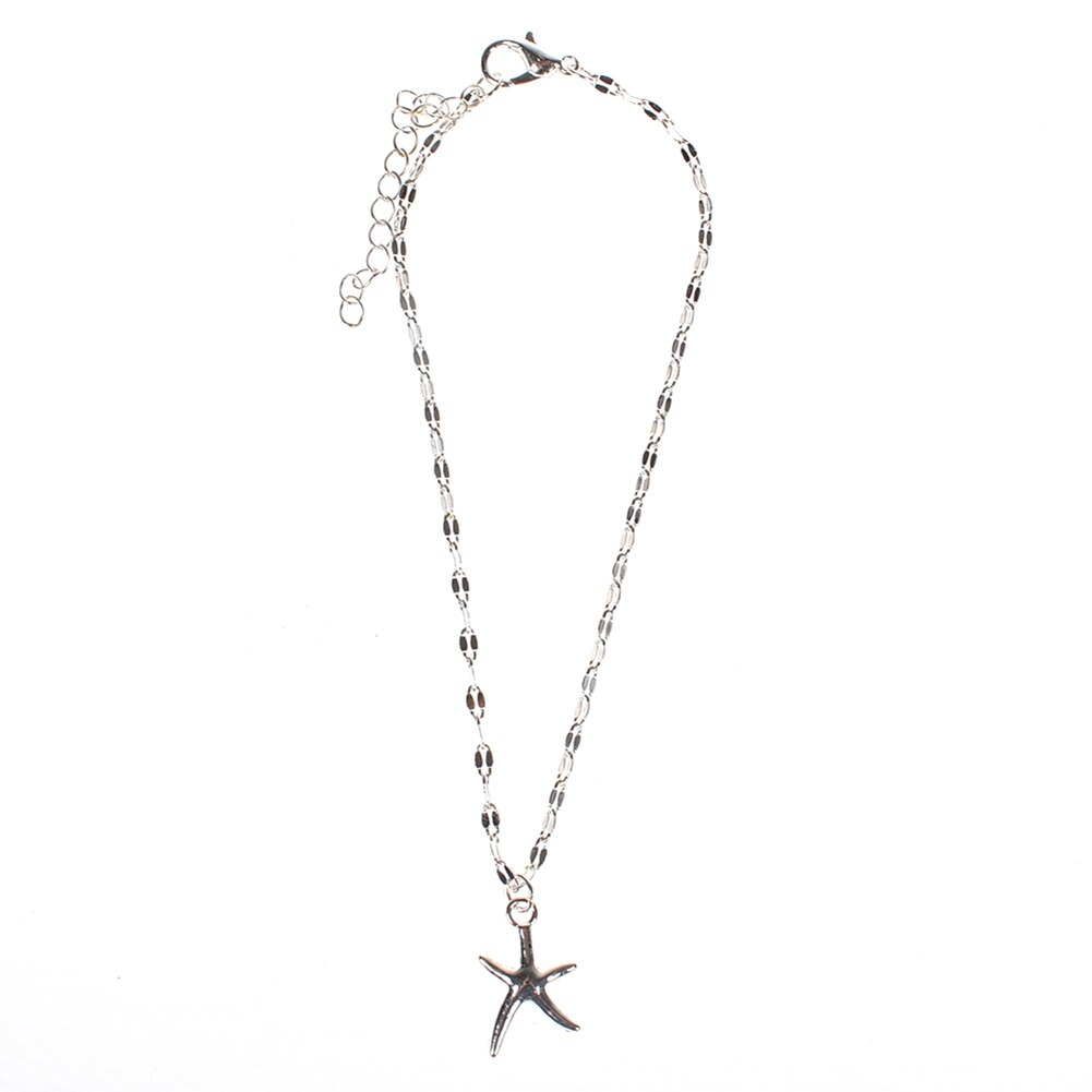 Tobilleras simples de estrella de mar para mujer, tobilleras nuevas de pierna descalza para pie, pulseras de tobillo para mujer, cadena para pierna, Crochet, joyería de pies para sandalias: Silver