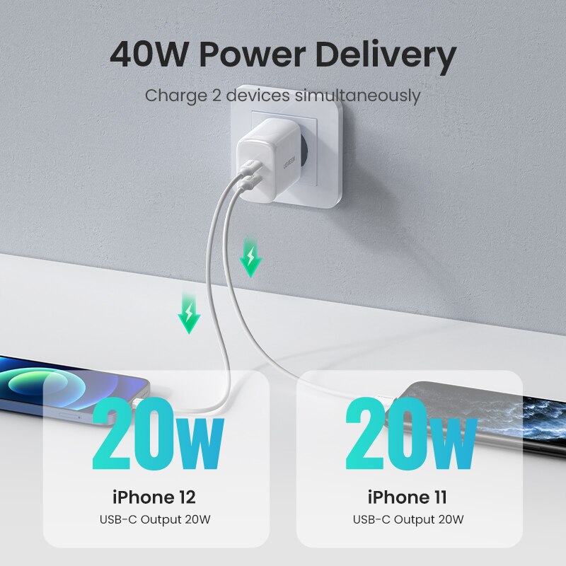 Ugreen Dual 20W Pd Usb C Lader Voor Iphone 13 12 Fast Charger Quick Charge 4.0 3.0 Opladen Voor samsung Mobiele Telefoon Oplader