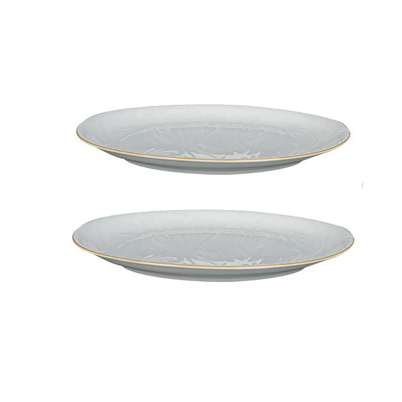 Pure White Ceramic Tableware Relief Golden Edge Fruit Vegetable Plate Easy-to-clean Rice Bowl Kitchen Tableware: black