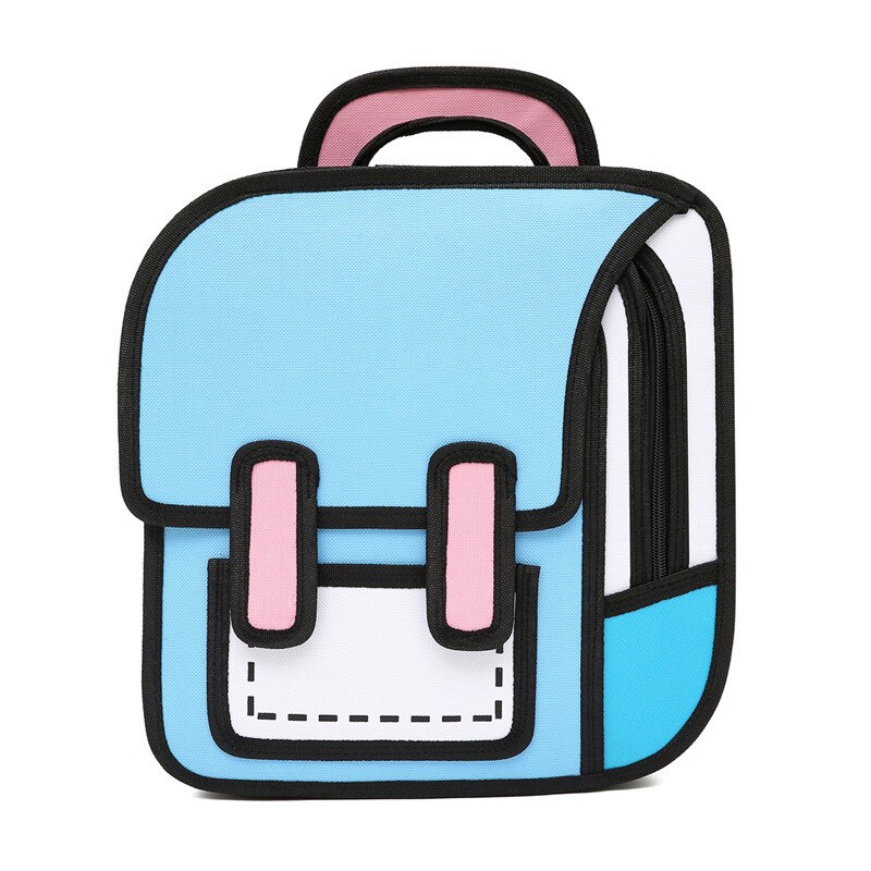 2D Drawing Cartoon Back Bag Comic Women Backpacks Brand Girl School Bags Kindergarten Backpack Kids Bookbags: Light blue / S