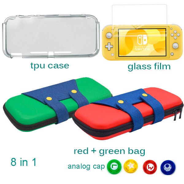 3 In 1 for Nintend Switch Lite Carrying Bag Switch Mini Protector Case for Nintendo Switch Mini Accessories Storage Glass Film: 8 in 1