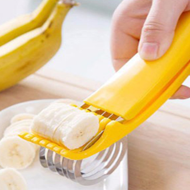 Home Kitchen Tools Ham Salad Pressed Sliced Banana Slicer Fruit Cucumber Cutter Yellow Plastic + Stainless Steel