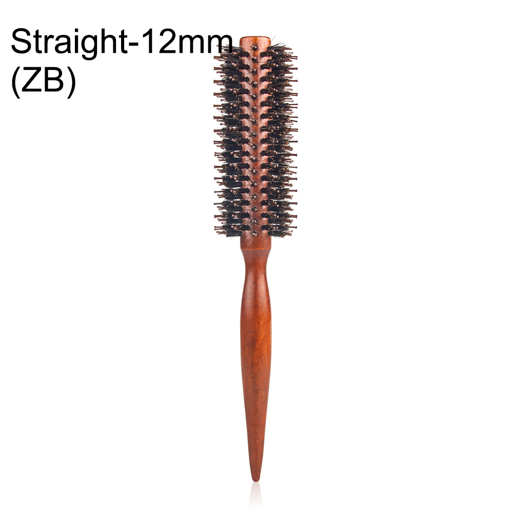 Cepillo rodante redondo con mango de madera de 12 estilos, peine de pelo de sarga recta, cerdas de jabalí, barril redondo, cepillo rizador de pelo, herramienta de peluquería: green