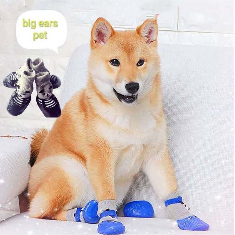 4pcs/Set Waterproof Non-slip Pet Dog Shoes Cotton Rubber Dog Rain Snow Boot Sock for Puppy Large Small Cats Dogs Pet Accessories