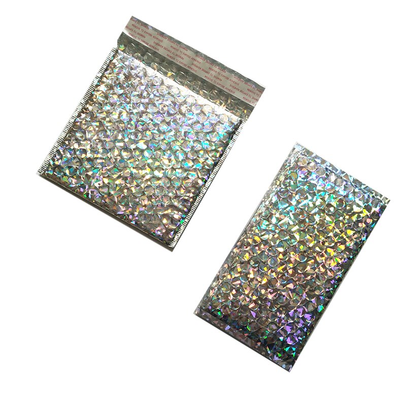 10Pcs Holographic Metallic Bubble Mailer Packaging Glamour Colorful Silver Shades Foil Cushion Padded Envelopes