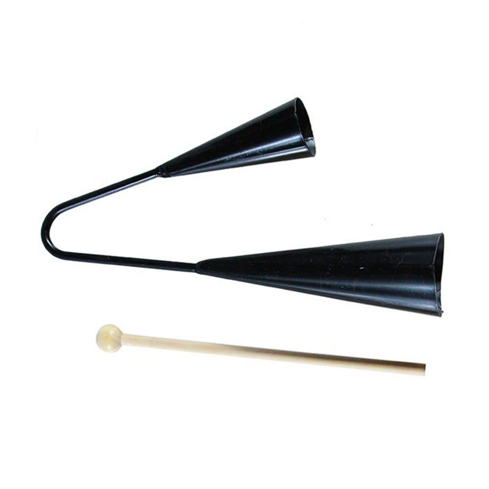Agogo-campana de educación temprana para niños INSTRUMENTO DE batidor infantil de dos tonos Musical pequeño tradicional con palo de madera (negro)