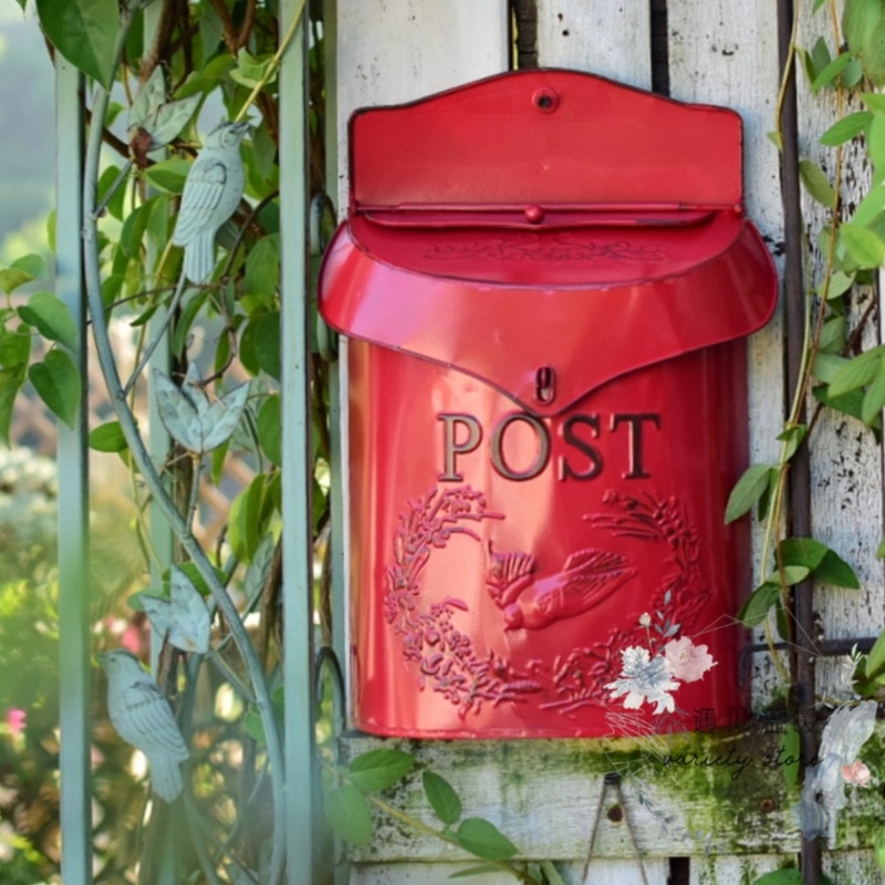 Pastorale Afsluitbare Veilige Iron Post Doos Vintage Handgemaakte Metalen Brief Krant Mail Doos Wandmontage Creatieve Mailbox HW176