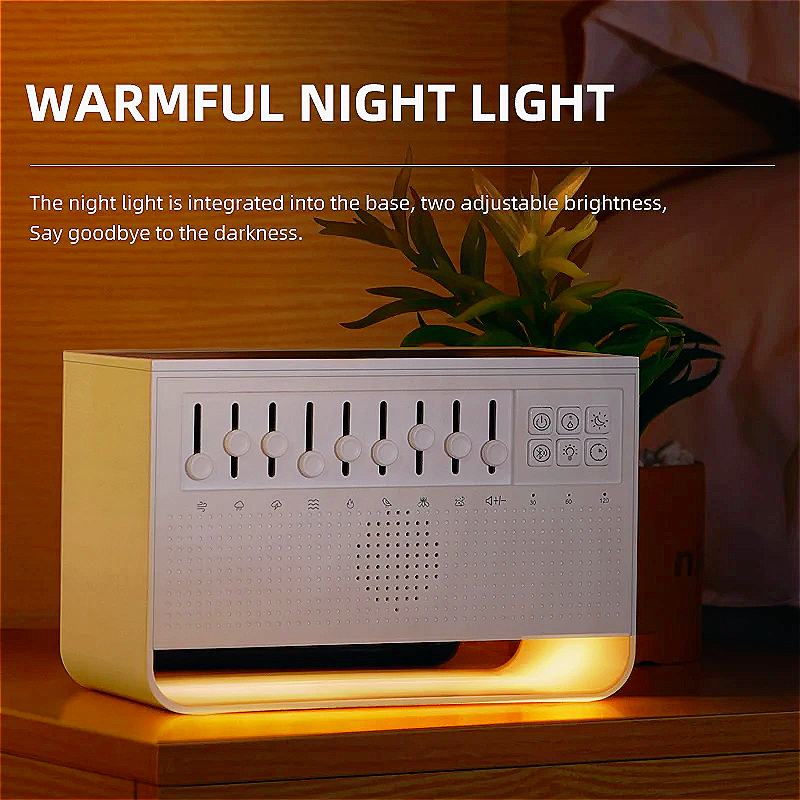 Witte ruis luchtbevochtiger Alles-in-één machine om te helpen slapen Draagbare nachtlampjeverspreider met 8 natuurlijke geluiden Bluetooth-luidspreker