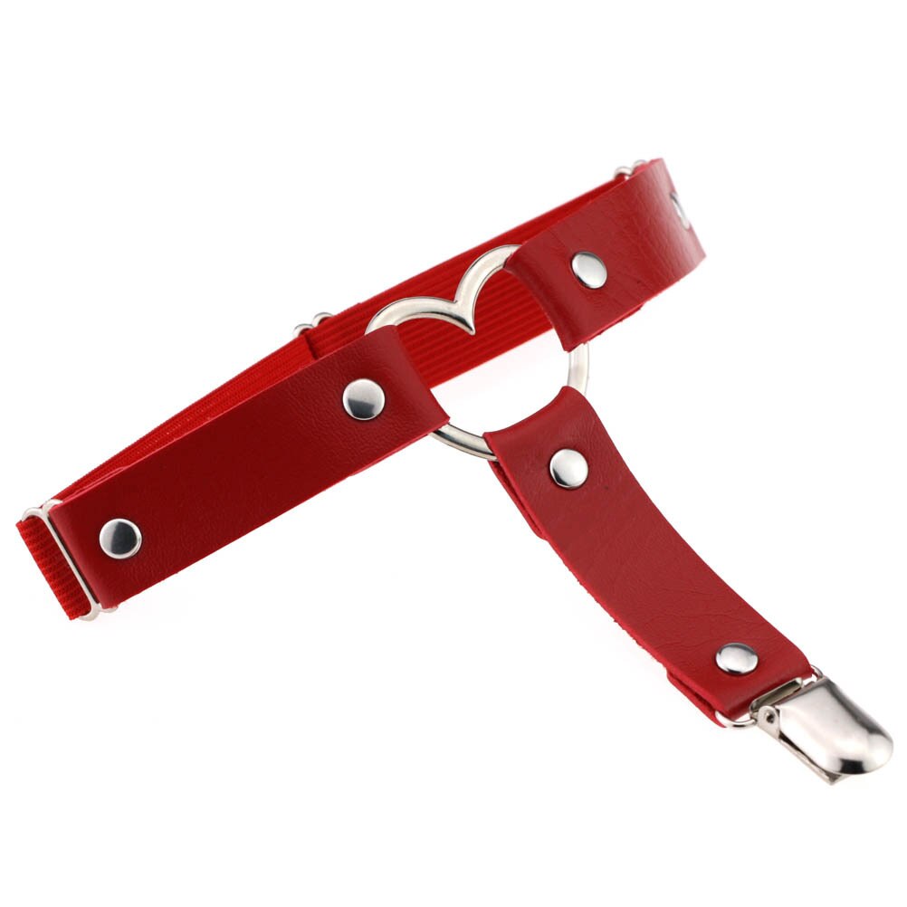 De pie de cuero pierna ligueros de muslo accesorios mujeres en forma de corazón Liga Cinturón correa de arnés para cuerpo cinturón elástico: Rojo