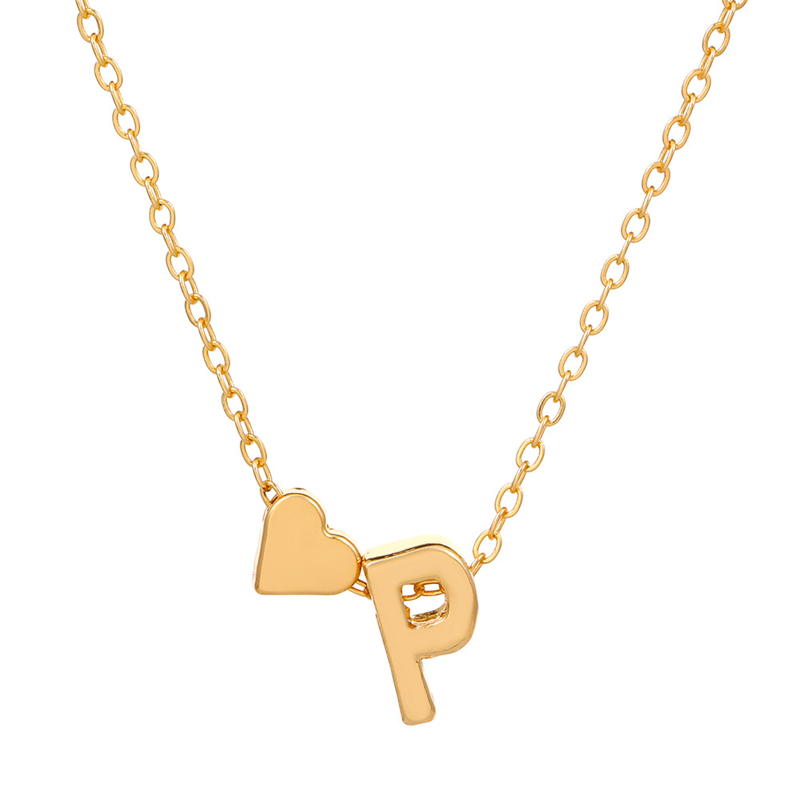 Nueva , collares de A-Z Capital para mujer, cadena corta de Color dorado, colgantes de corazón, artículos diarios sexis, joyería para el cuello, collar de decoración para: Chapado en cobre envejecido