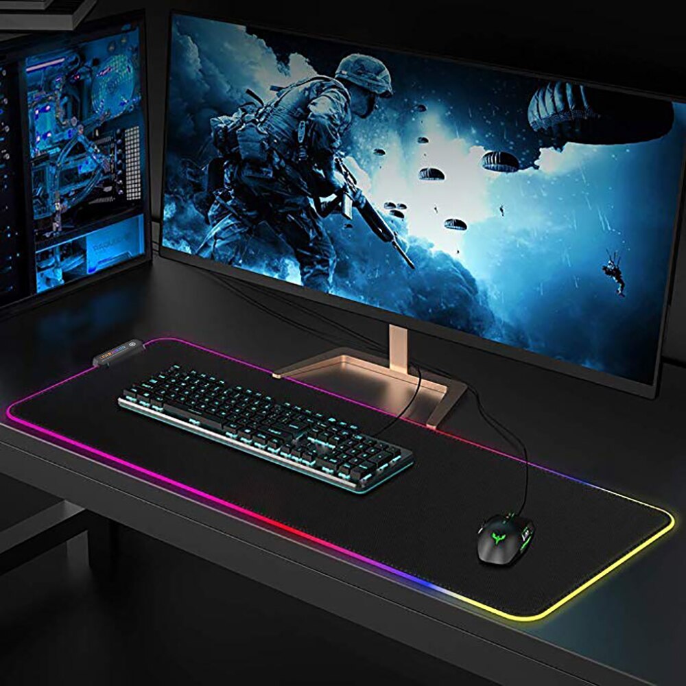 Seenda led lys musemåtte rgb tastatur musemåtte skrivebordsmåtte farverig overflade musemåtte vandtæt multi-størrelse skridsikker musemåtte