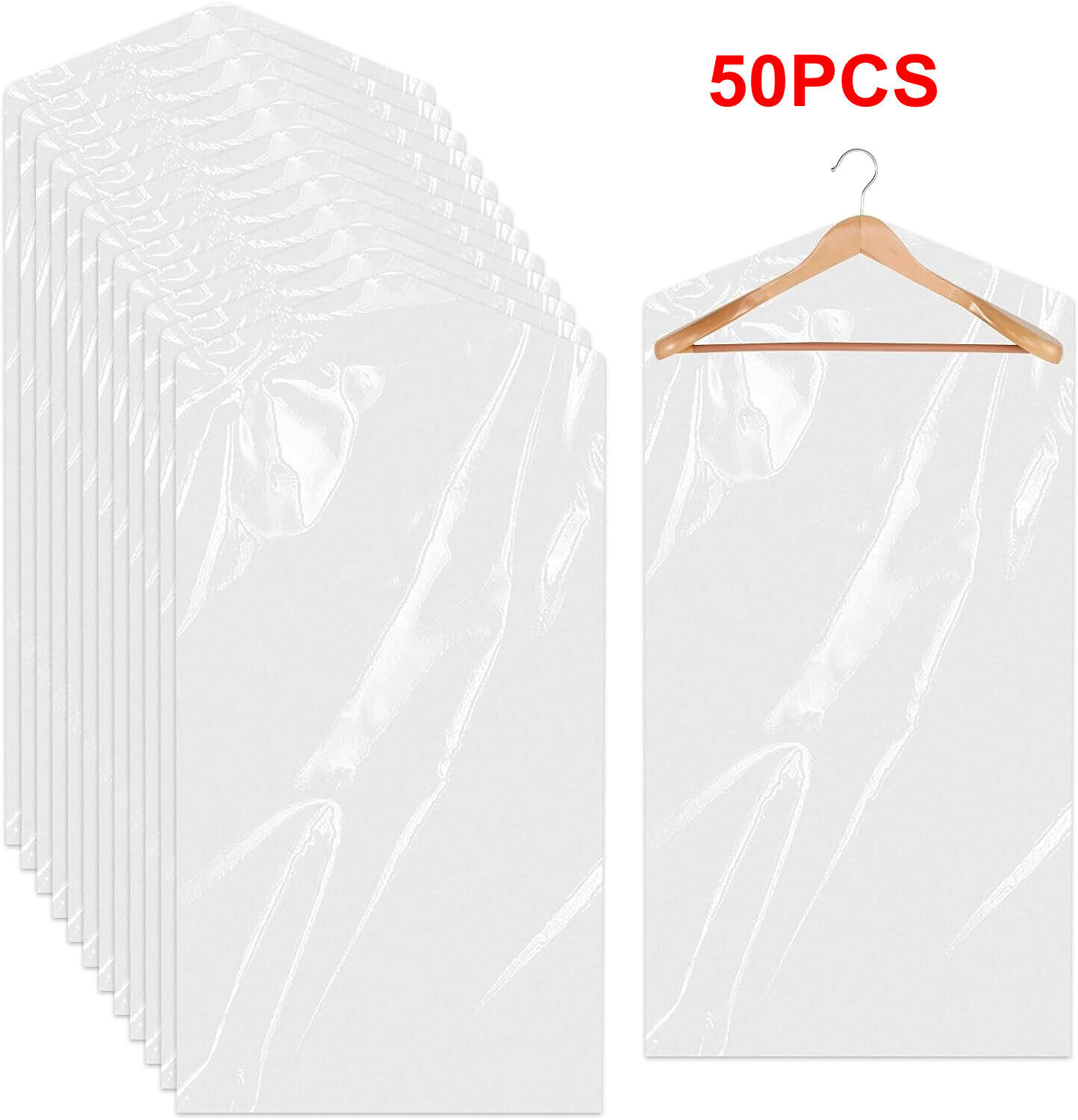 10/50/100 Stück durchsichtige Kunststoff-Kleidungsabdeckungen, staubdicht, wasserdicht, Kleidungsabdeckungen, Reiniger, Taschen, 100 x 60 cm, Heimmantel, Anzugschutz: Licht Grau