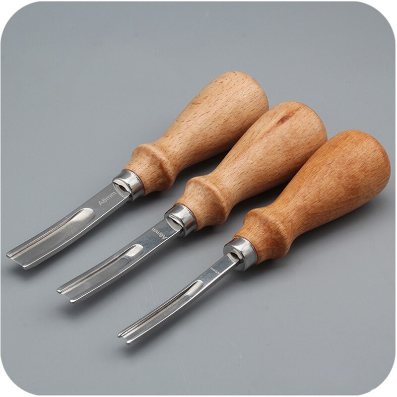 Cuchillo biselador para artesanía de cuero, herramientas de corte con mango de madera, 3 tamaños, 4mm, 6mm, 8mm