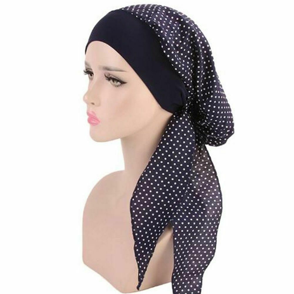 Pañuelo indio para la caída del cabello para mujer, hiyab musulmán, gorro turbante, gorro estilo turbante: Blue Polka-Dots