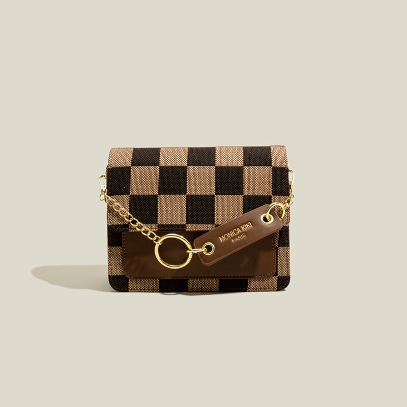Sac à bandoulière simple pour femmes, Style anglais, motif écossais, sacoche carrée à la , Vintage, bonne: Brown
