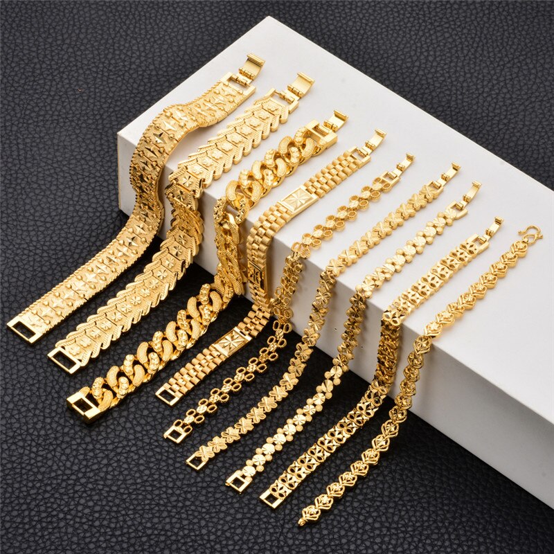 À la Or Chaîne Bracelets Pour Femme Hommes Cuivre Poli Multi-style cubain lien Chaîne Bracelet & BangleJewelry Sans Fondu