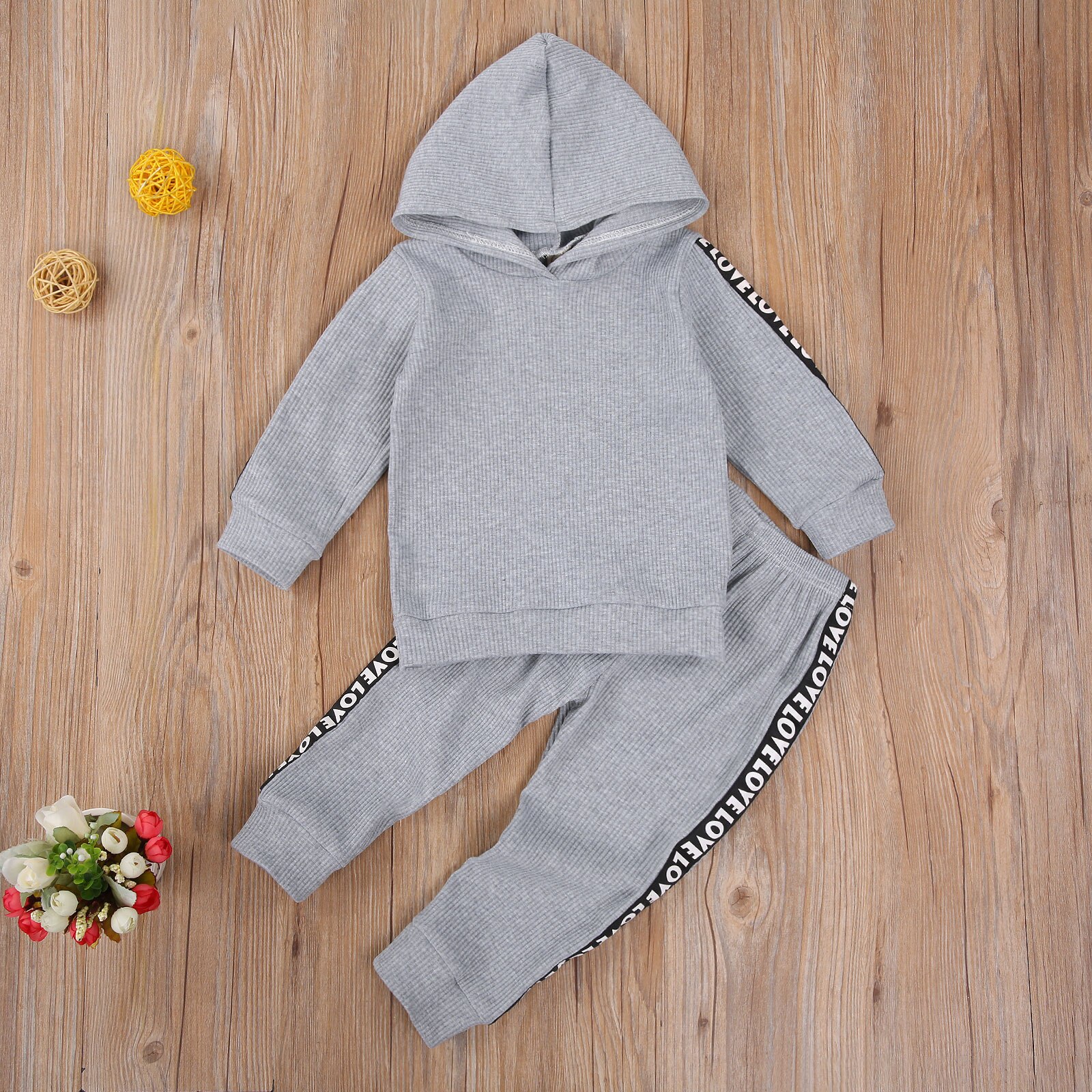 2-7 ans bébé garçons filles côtelé tenues lettre manches longues à capuche + élastique-taille pantalon costume printemps automne 2 pièces vêtements