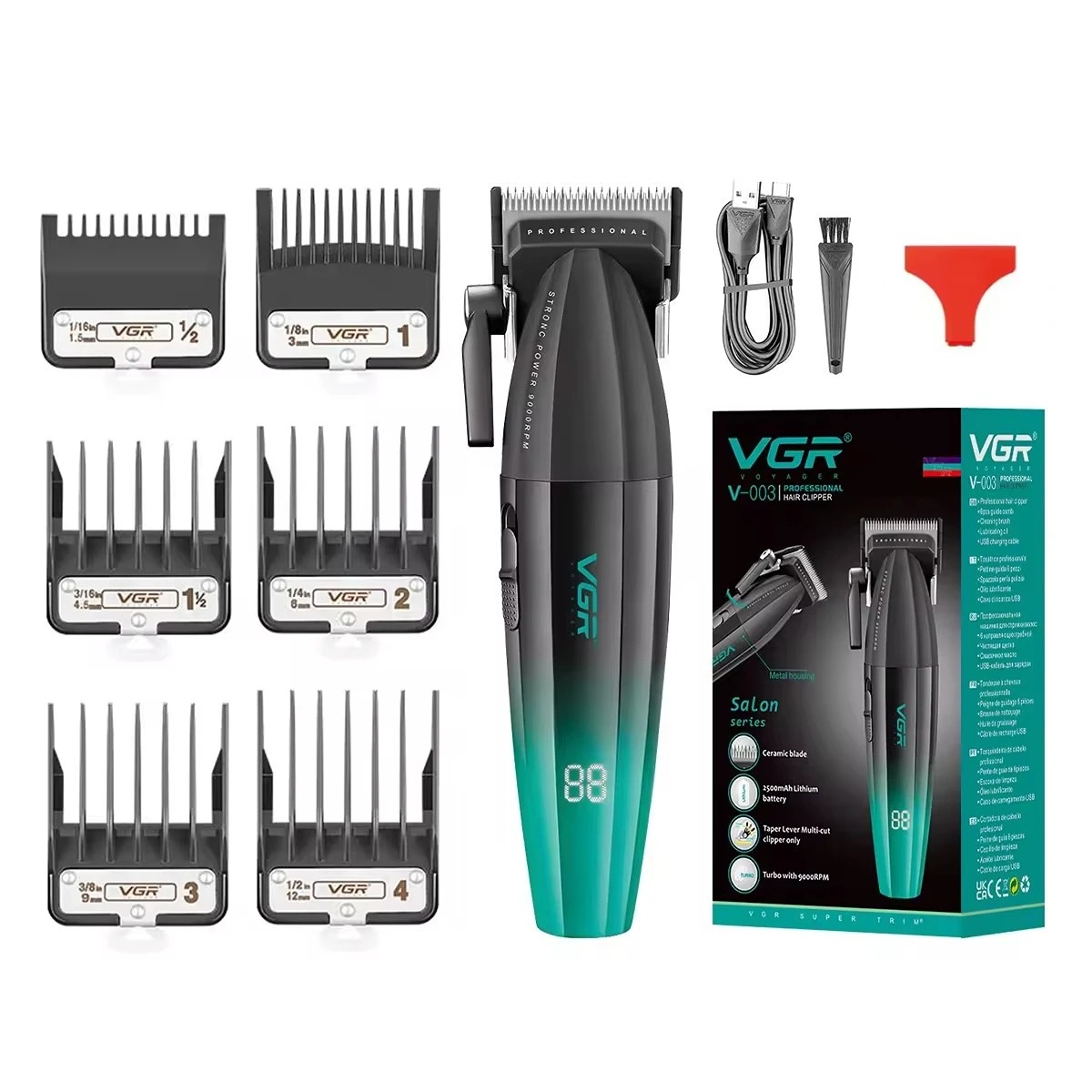 VGR Haartrimmer Professioneel Tondeuse Barbier Verstelbaar Haarknipmachine 9000 RPM Tondeuse LED-scherm Haartrimmers Mannen V-003: plum
