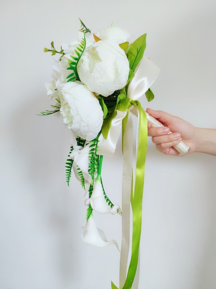 Sesthfar Eleganet Calla Lelie Bruidsboeket Waterval Bruid Bruidsmeisje Houden Bloem Wit Kunstmatige Bloemen Boeket