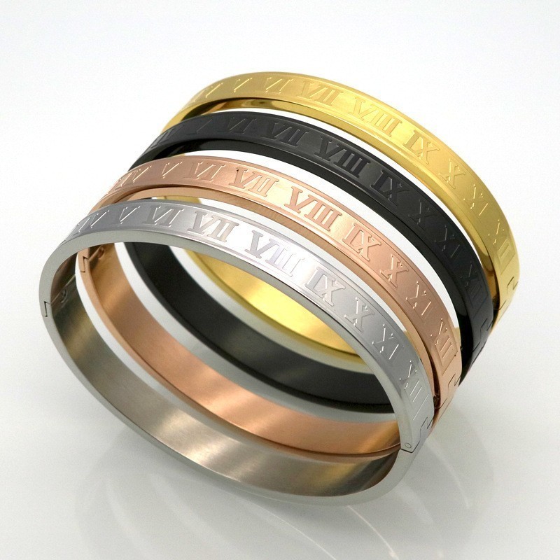 Liefde Romeinse Cijfer Mannen Vrouwen Armband Titanium Staal 4 Kleuren Paar Bangle Armband Voor Mannen Vrouwen Sieraden