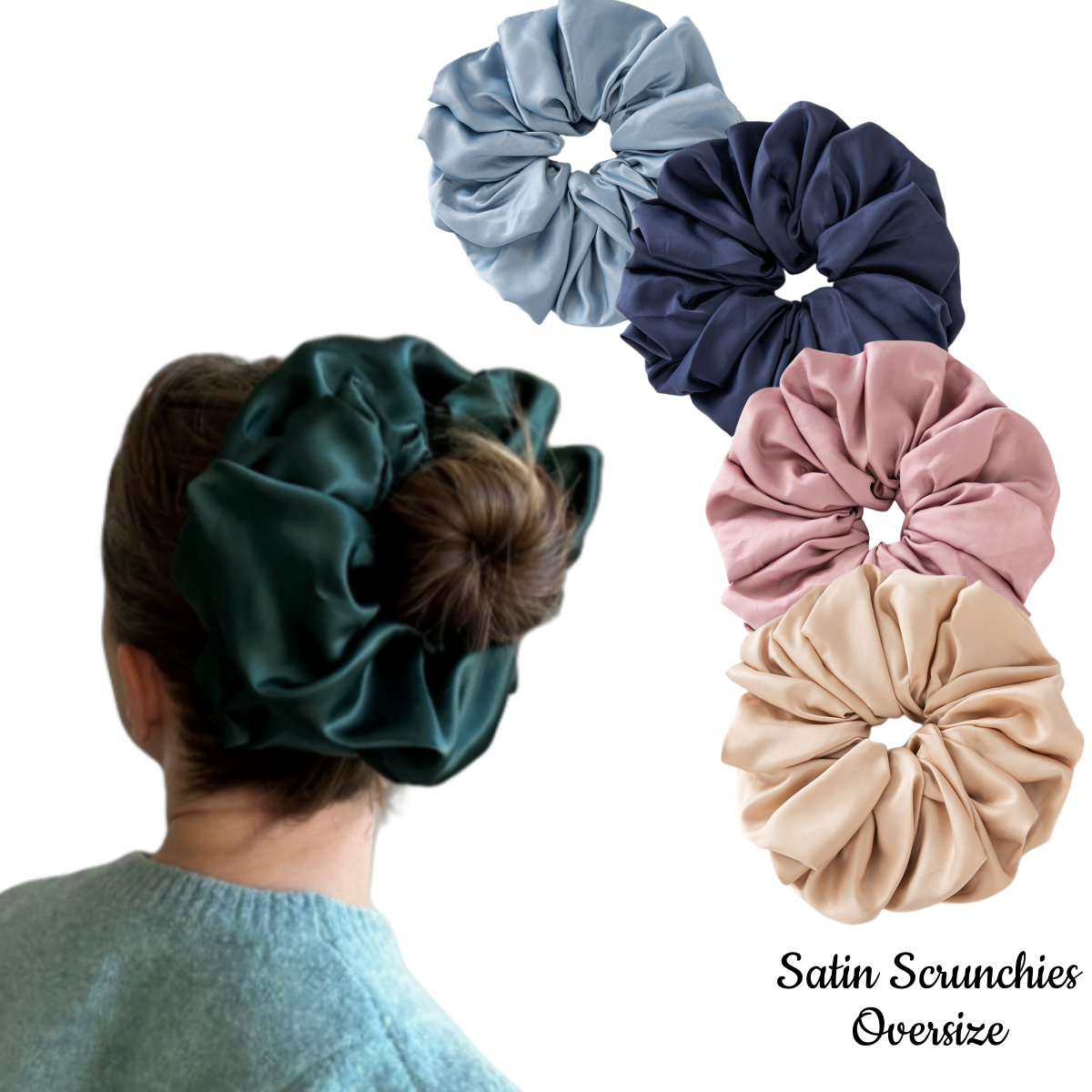Grandes scrunchies de cetim oversized jumbo scrunchy dormir gigante muçulmano elástico volumizing puro costura laço de cabelo scrunchie