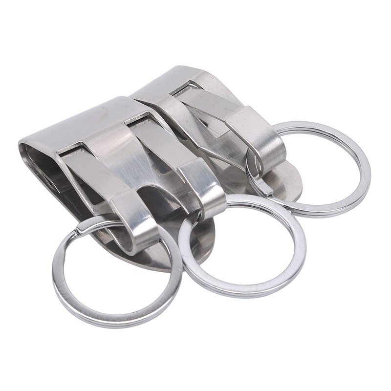 Stainless Steel Keychain Security Clip On Heavy Duty Belt Key Clip Belt Key Ring 2 Detachable Keyrings Belt Key Holder