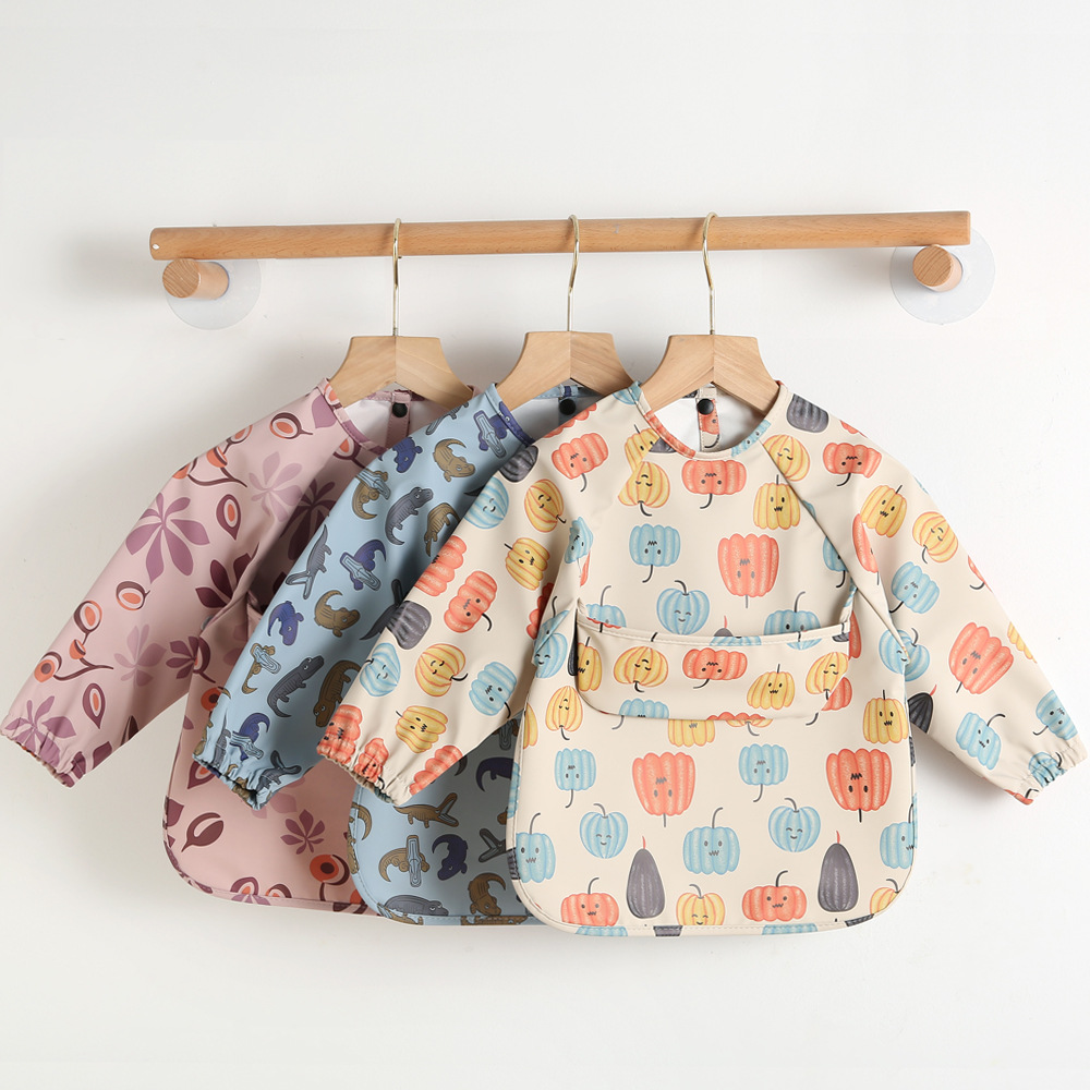 Baby Long Sleeved Bibs Children Toddler Bibs Art Crafts Waterproof Mealtime Protection Washable Easy Clean Smock for Kid