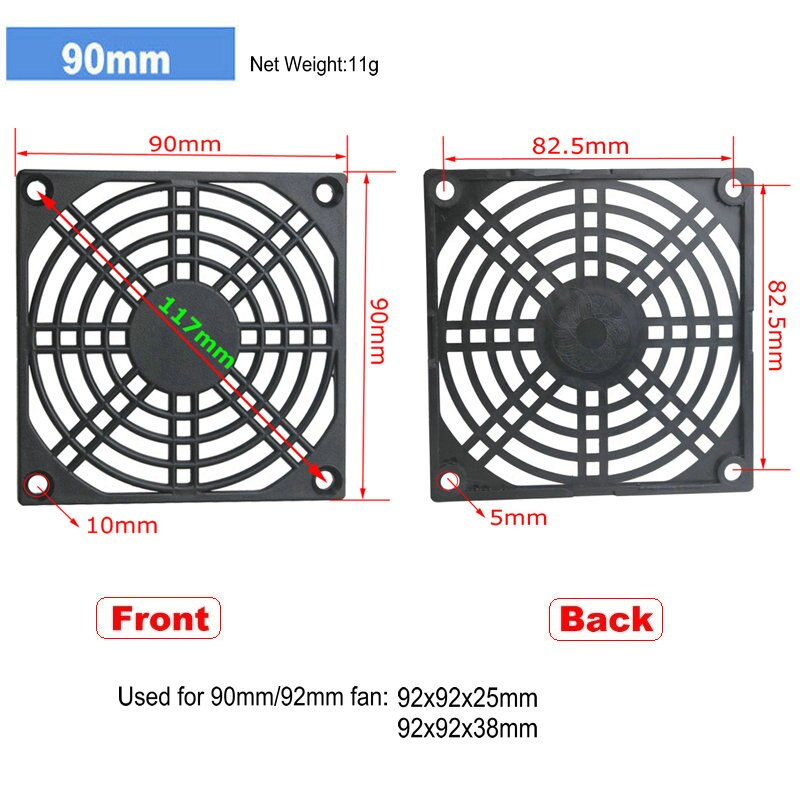 10 stuks Veel Gdstime Computer Mesh 40mm 50mm 60mm 70mm 80mm 90mm 120mm PC Fan Dust Filter 4cm 5cm 6cm 7cm 8cm 9cm 12cm: 90mm