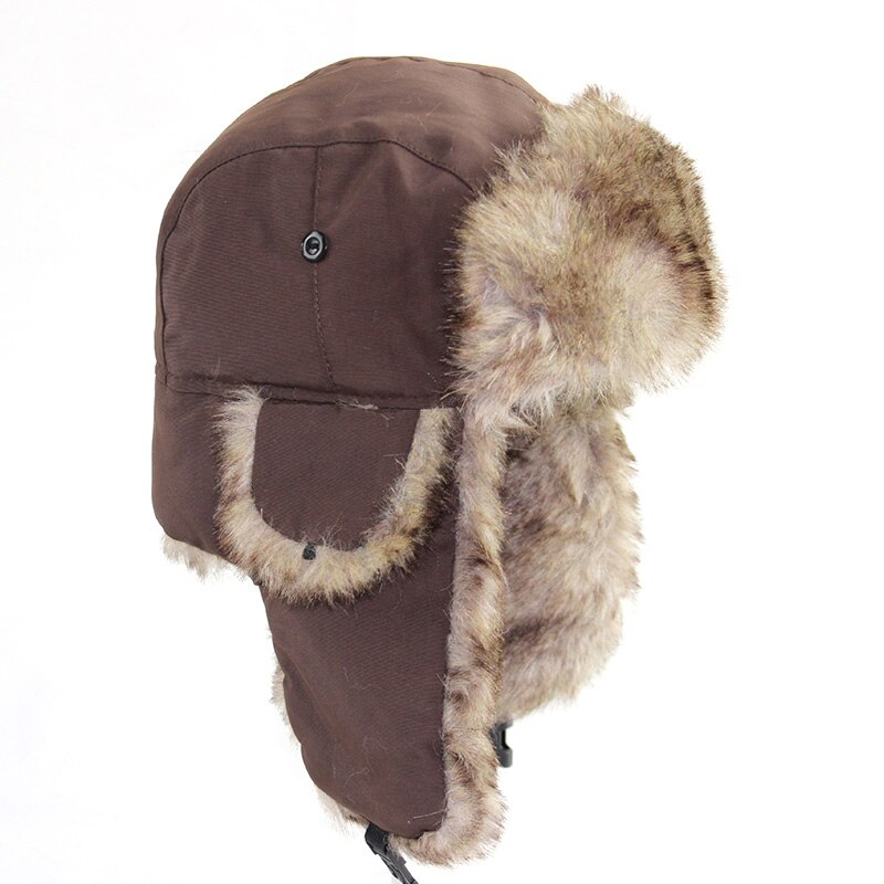 Gorro ruso cálido de invierno Unisex, gorro de esquí con solapa para las orejas, gorro de piel sintética mullida a la