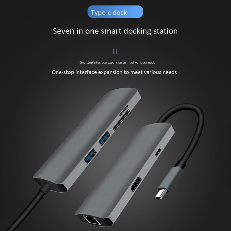 Hub USB C 7 In 1 adattatore HDMI 4K Ethernet TF lettore di schede SD porte USB 3.0 con alimentazione per e altro